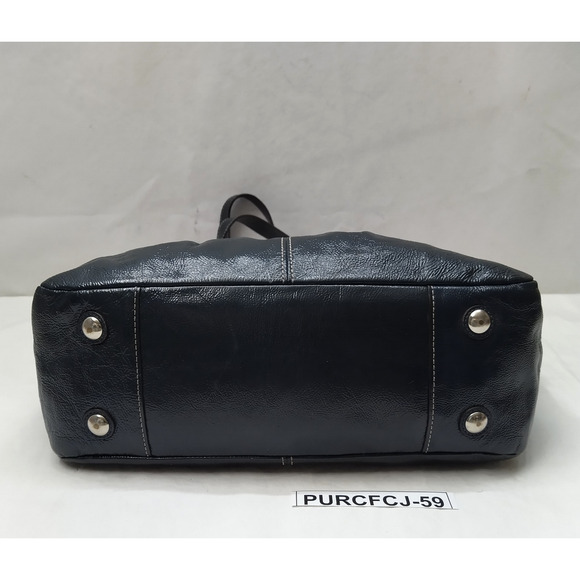 Coach Navy Blue Patent Leather Double Handles Zipper Closure Tote Bag - Picture 6 of 16